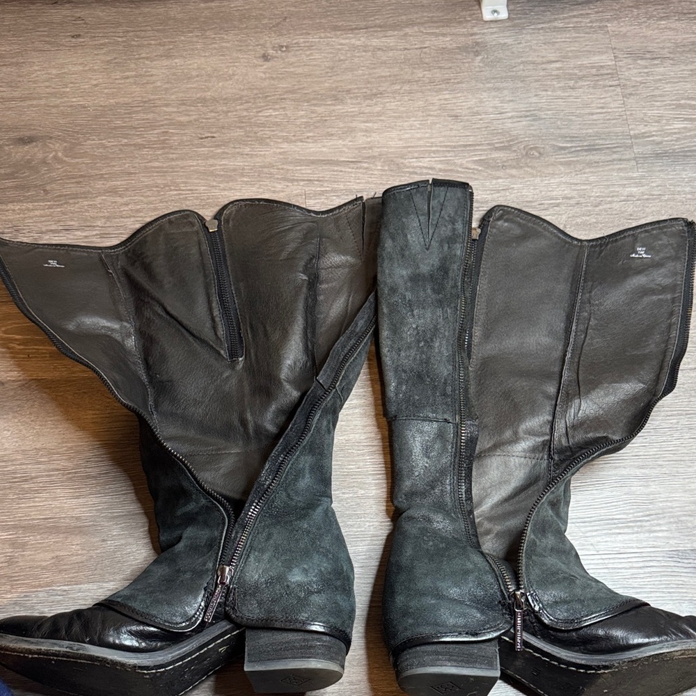 Donald Pliner Black Suede and Leather Knee-High Women's Boots - Picture 9 of 14